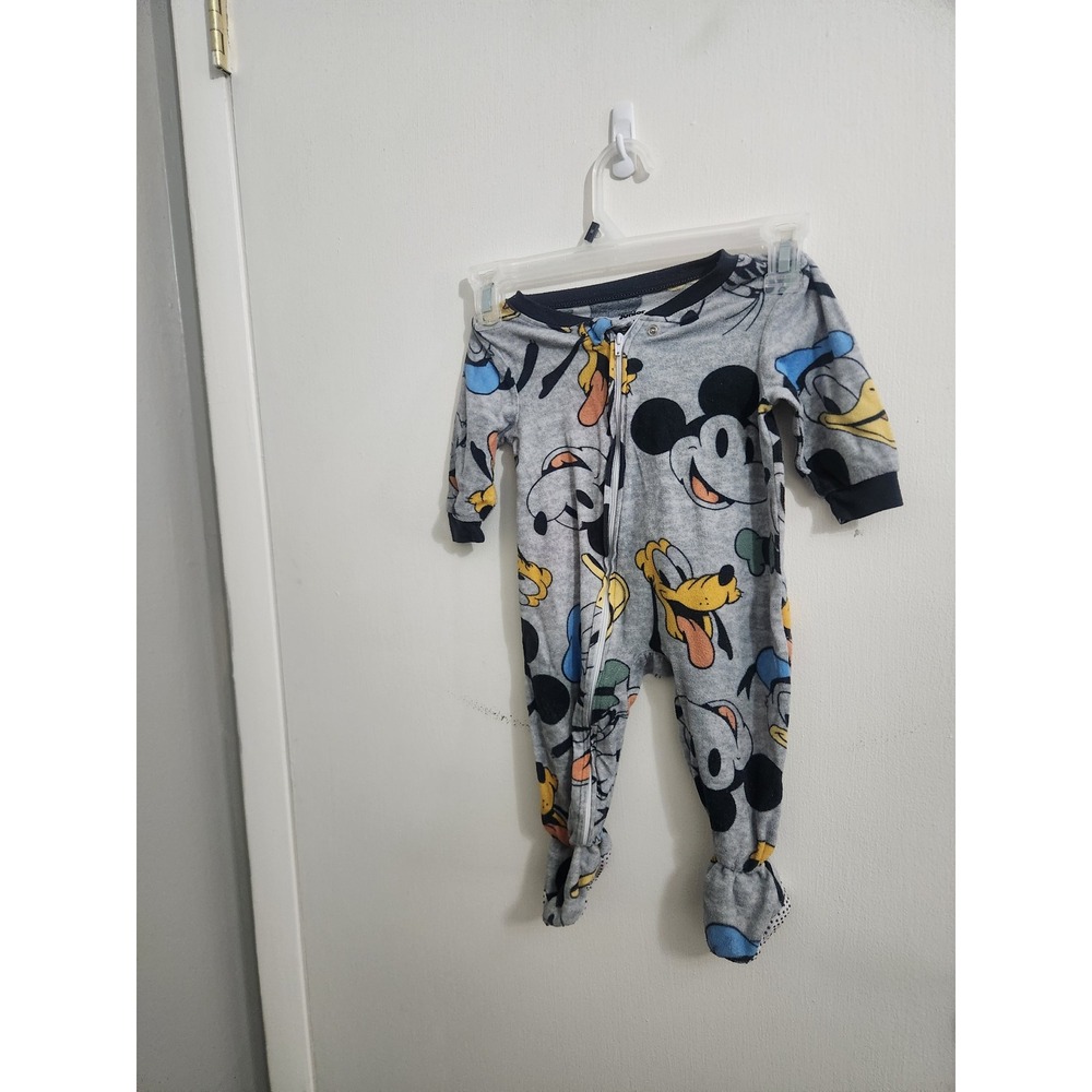 Disney Junior Mickey Mouse Pluto Donald Duck Footed Sleeper Pajamas 12M Gray